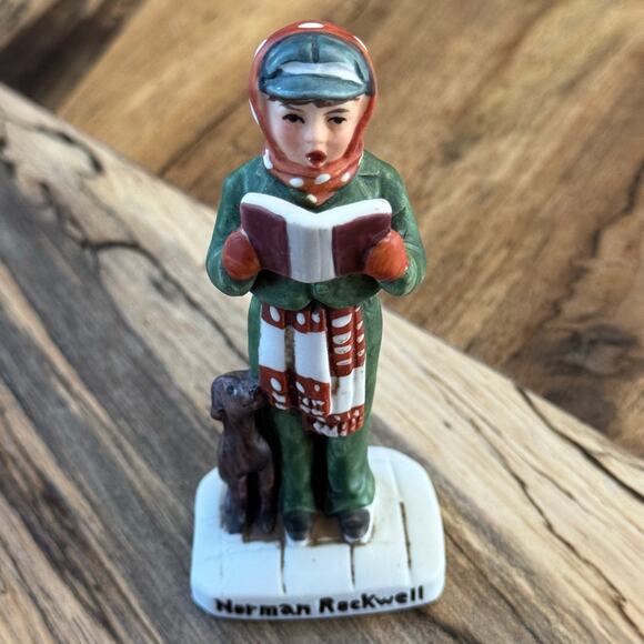 1979 Vintage Norman Rockwell Boy Singing Christmas Carols w/ Dog Figure, NR 203 - Picture 11 of 11